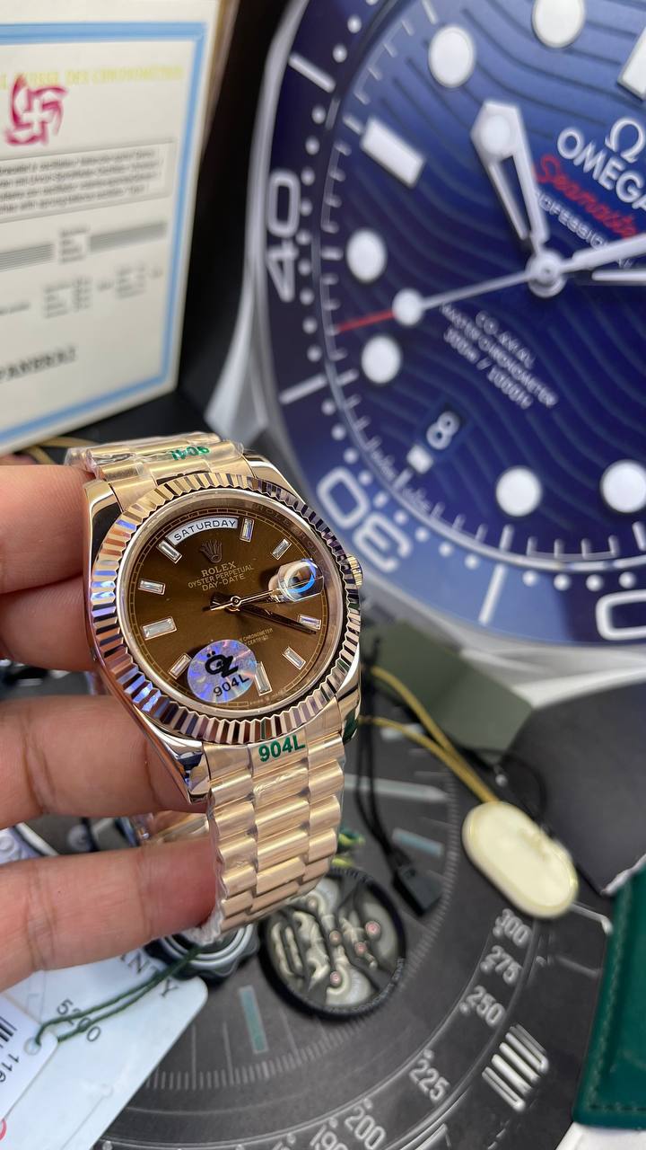 Rolex Day-Date 40 Or Everose Cadran Chocolat Baguette