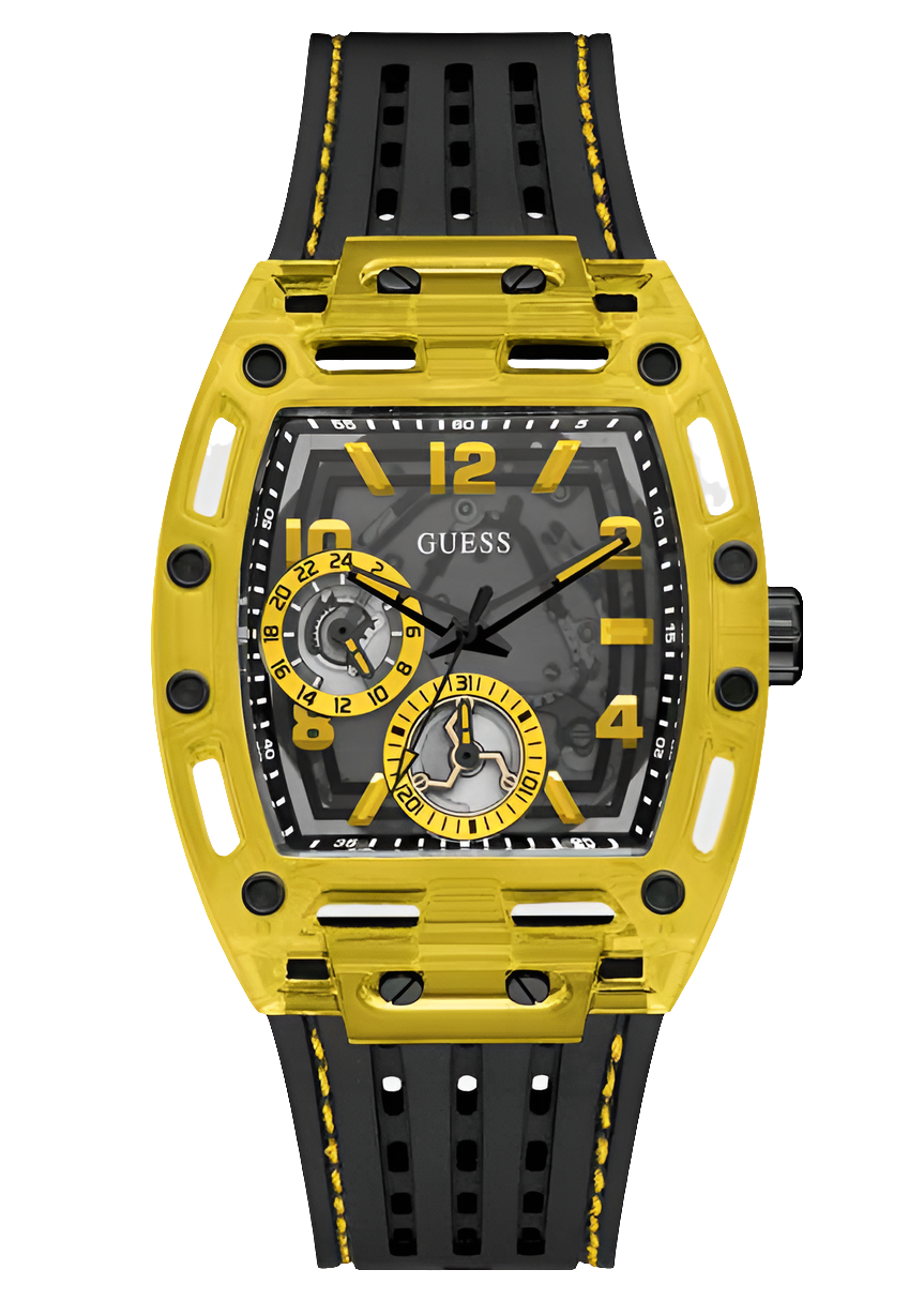 Montre multifonction GSS pour homme, noire et jaune