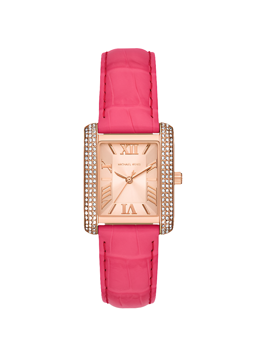 Michael Kors
Montre Emery ton or rose à pavé, bracelet en cuir gaufré façon croco