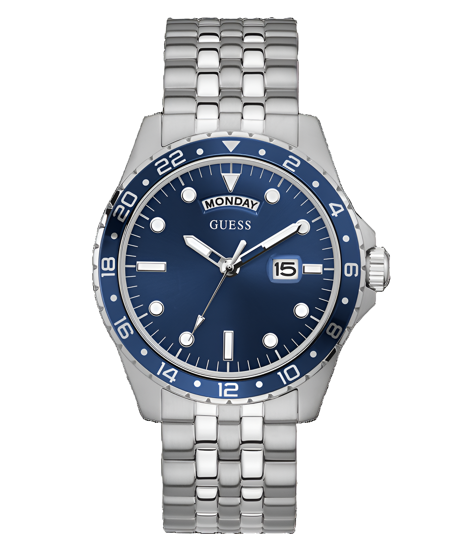Montre GUESS pour homme avec affichage jour/date, ton argent