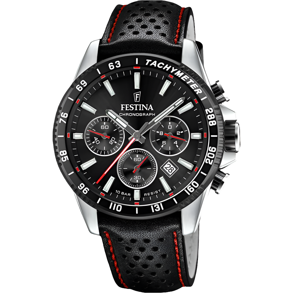 Montre Festina F20561/4 noire, bracelet cuir, homme
