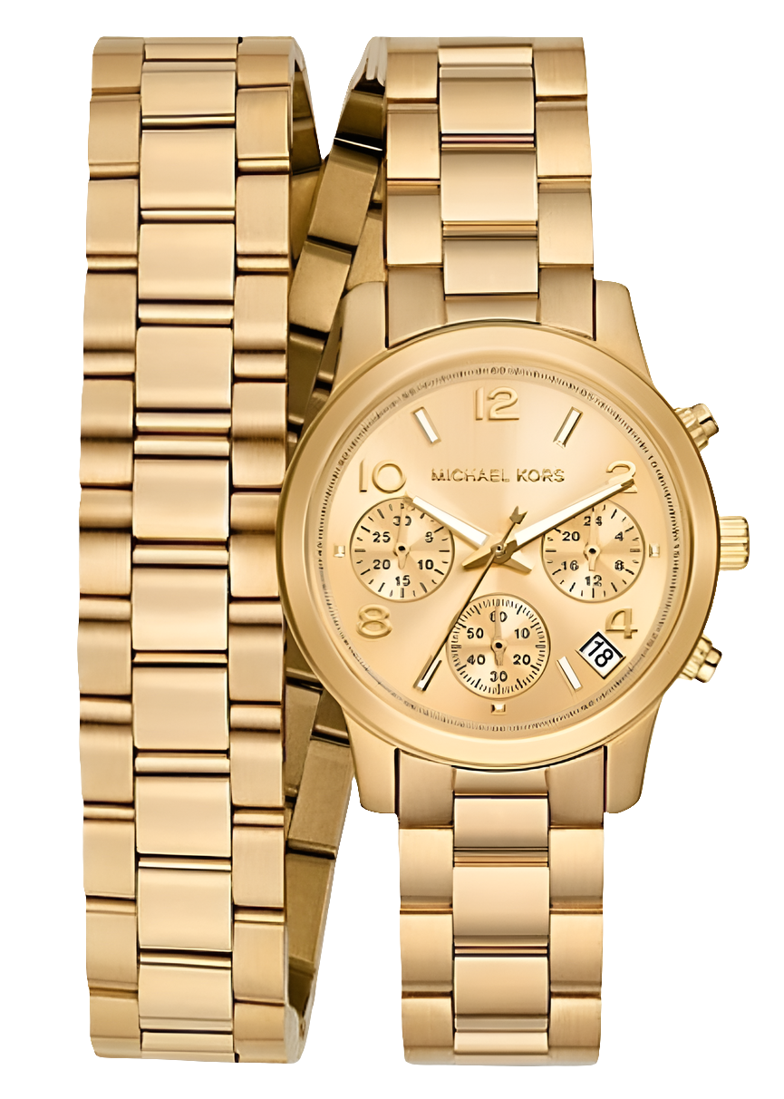 Michael Kors Runway Women's Analog Chronograph Gold-Tone Dial Gold-Tone Steel Bracelet Watch - MK7452