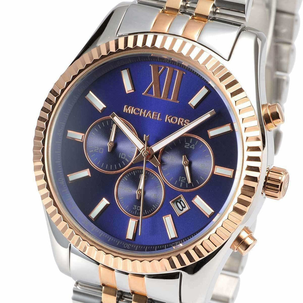 Michael Kors Lexington Montre homme à cadran bleu et bracelet en acier deux tons - MK8412
