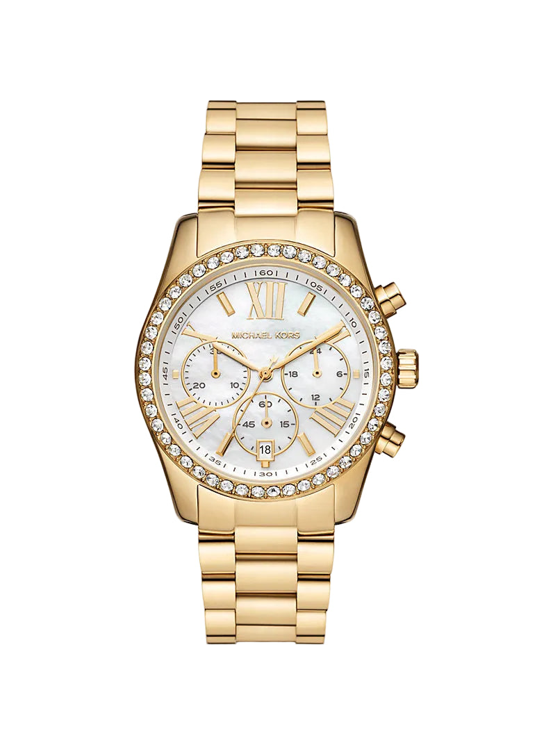 MK Montre Lexington dorée avec pavé de pierres