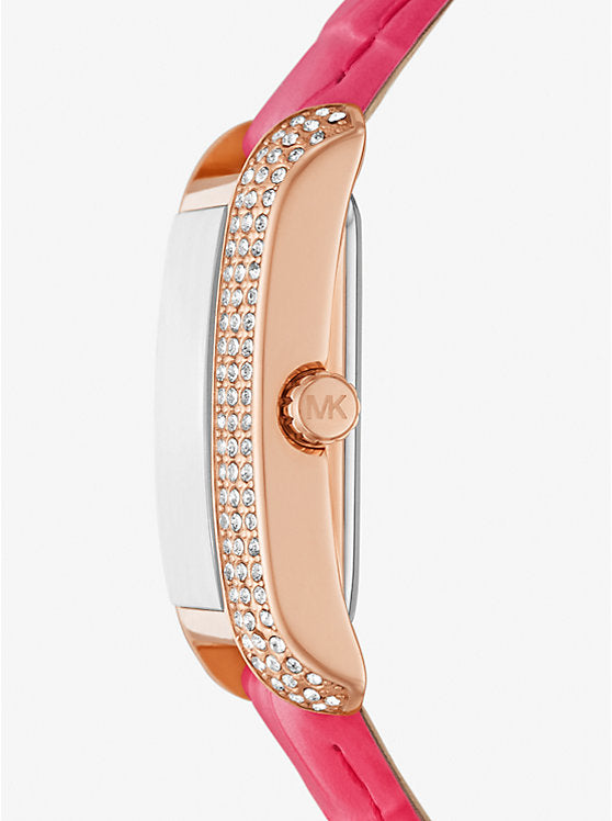 Michael Kors
Montre Emery ton or rose à pavé, bracelet en cuir gaufré façon croco