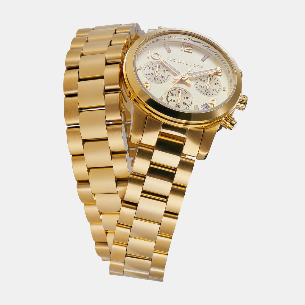 Michael Kors Runway Women's Analog Chronograph Gold-Tone Dial Gold-Tone Steel Bracelet Watch - MK7452
