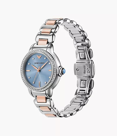 Montre Emporio Armani trois aiguilles, acier inoxydable, bicolore