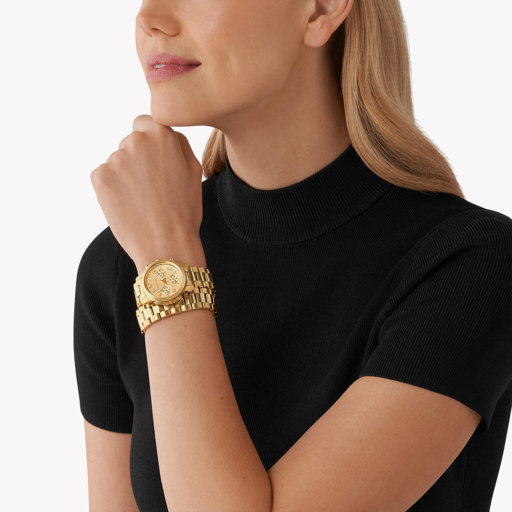 Michael Kors Runway Women's Analog Chronograph Gold-Tone Dial Gold-Tone Steel Bracelet Watch - MK7452