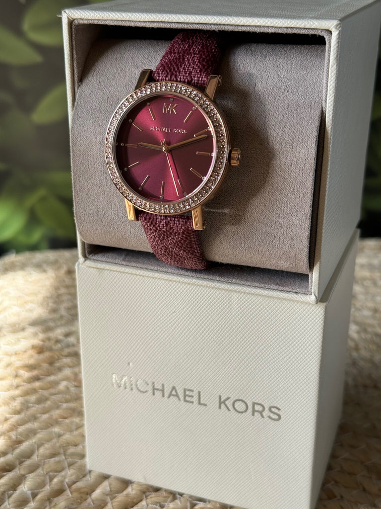 Women's Michael Kors Curie Watch, Red Dial and Red Leather Strap, Crystals - MKO1025