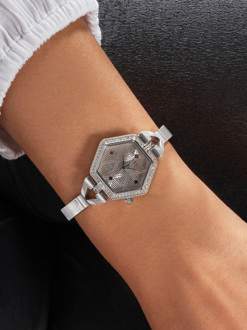 Montre Guess hexagonale, acier inoxydable, cristaux incolores
GW0680L1
