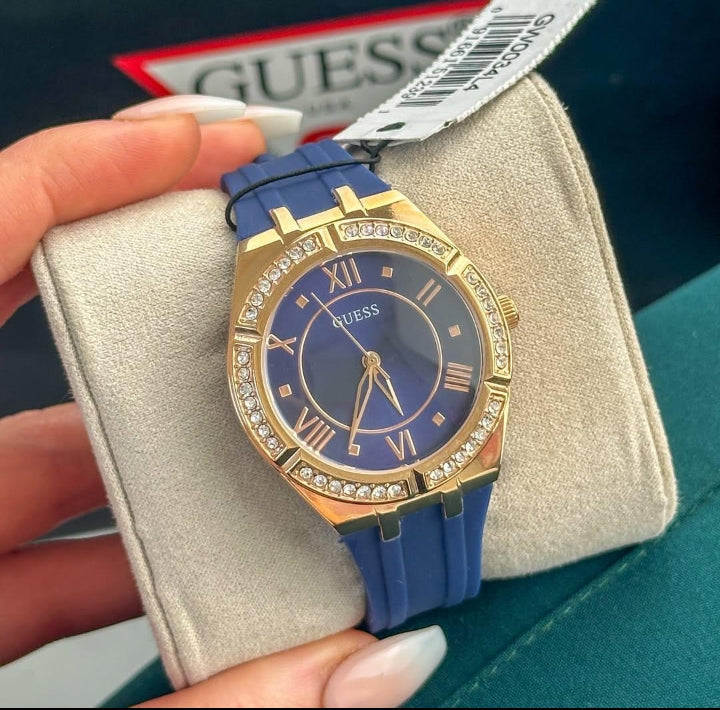 Montre analogique Guess en silicone bleu