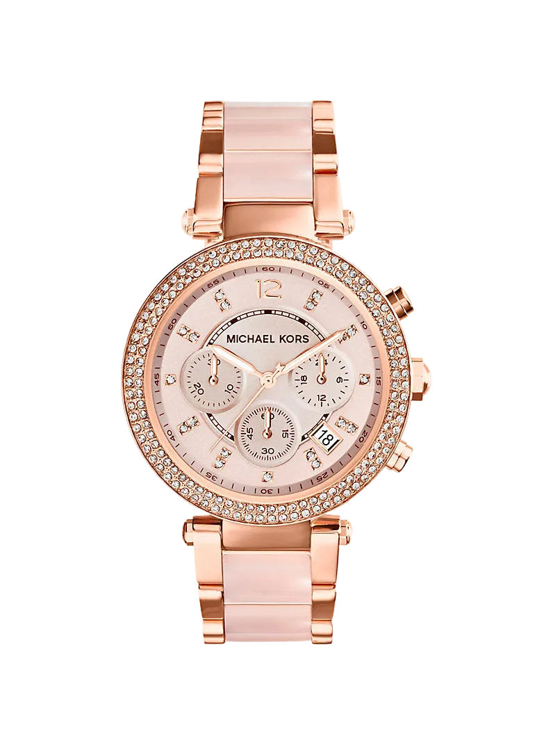 MK Montre Parker en acétate rose dragée et or rose
