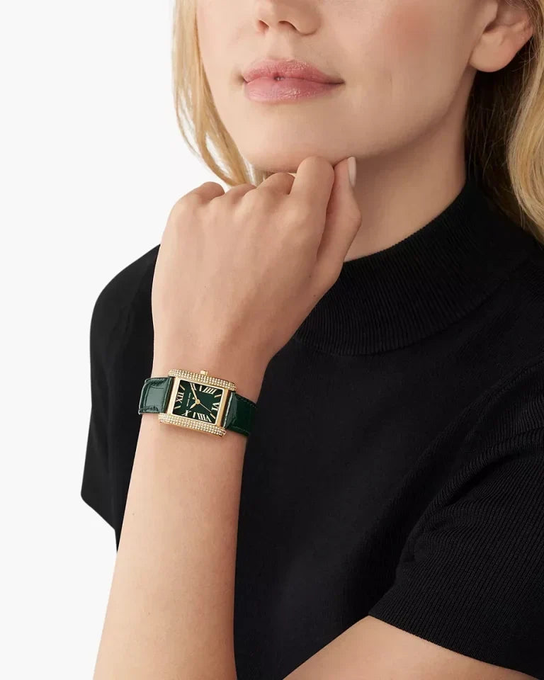 Michael Kors Women's Emery Three-Hand Crocodile-Embossed Leather Watch, Green, MK4697