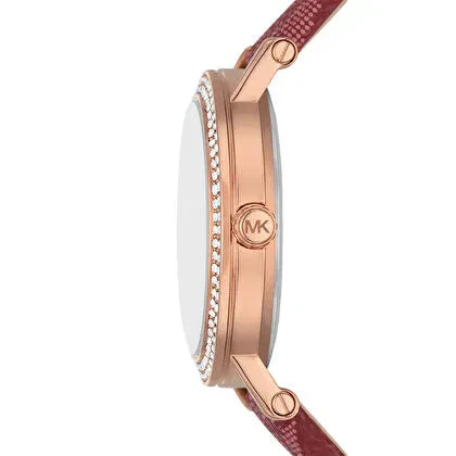 Women's Michael Kors Curie Watch, Red Dial and Red Leather Strap, Crystals - MKO1025