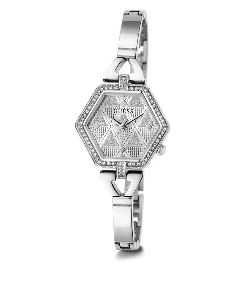 Montre Guess hexagonale, acier inoxydable, cristaux incolores
GW0680L1