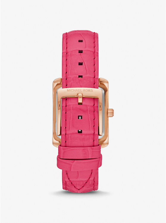 Michael Kors
Montre Emery ton or rose à pavé, bracelet en cuir gaufré façon croco