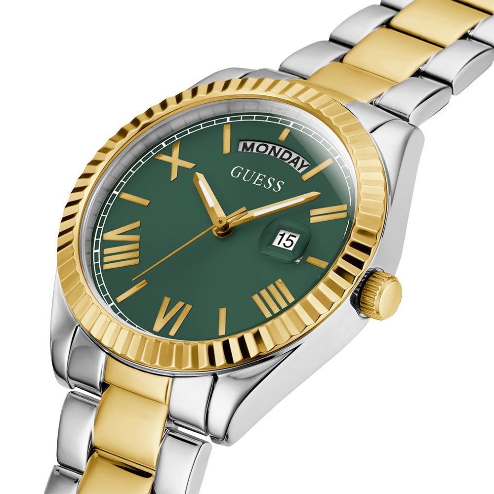 Montre Guess Luna à quartz pour femme, cadran vert et bracelet en acier bicolore - GW0308L5