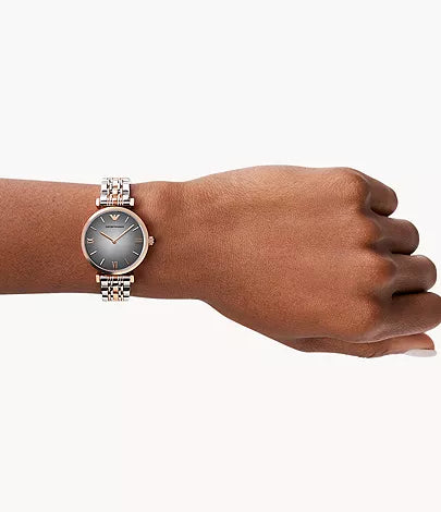 Montre bicolore Emporio Armani à deux aiguilles en acier inoxydable pour femme