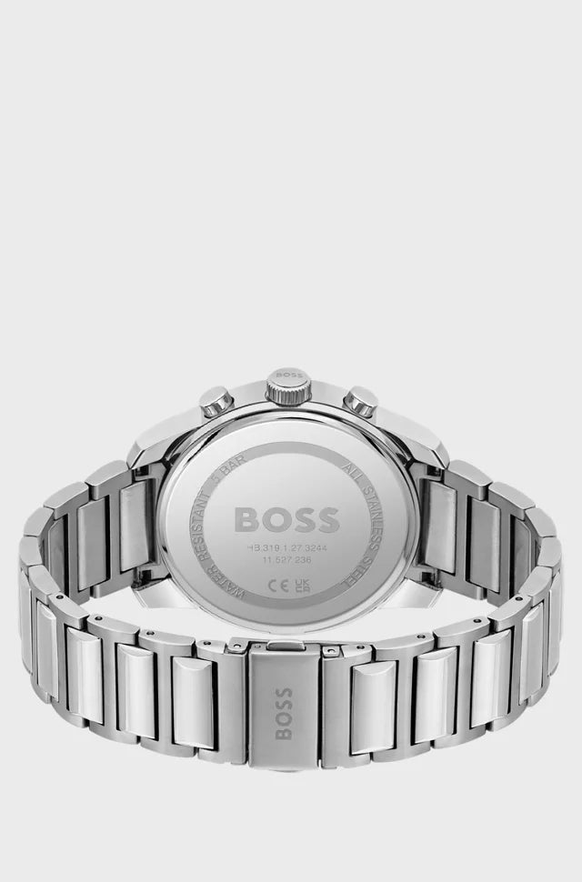 Bôss Burgundy Dial Chronograph Watch with Link Bracelet