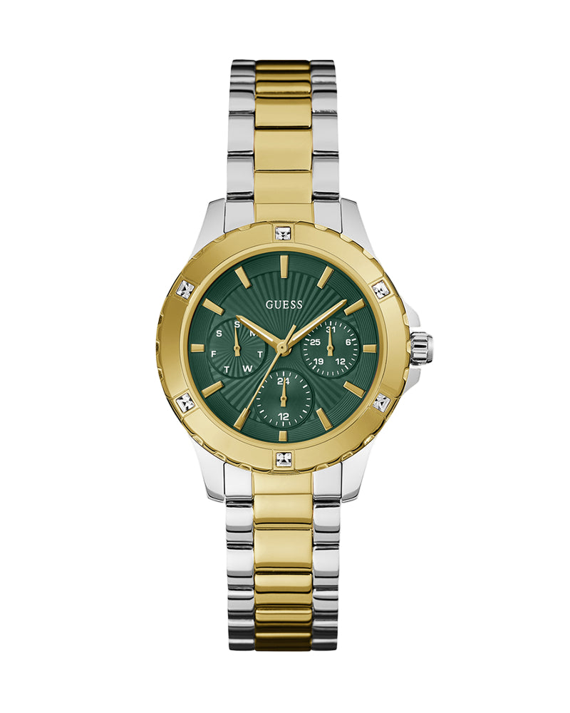 Montre analogique Guess Mist pour femme avec cadran vert et bracelet en acier bicolore - GW0723L1