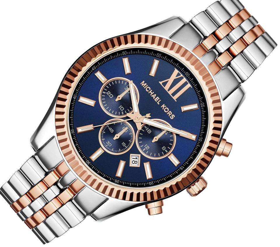 Michael Kors Lexington Montre homme à cadran bleu et bracelet en acier deux tons - MK8412