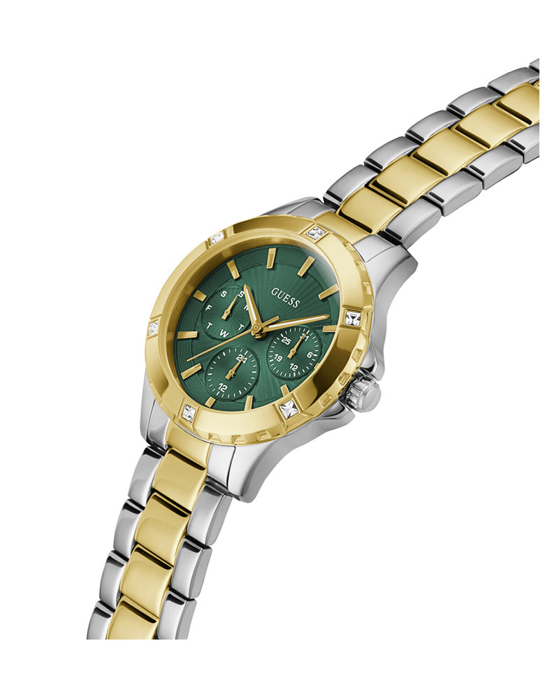 Montre analogique Guess Mist pour femme avec cadran vert et bracelet en acier bicolore - GW0723L1