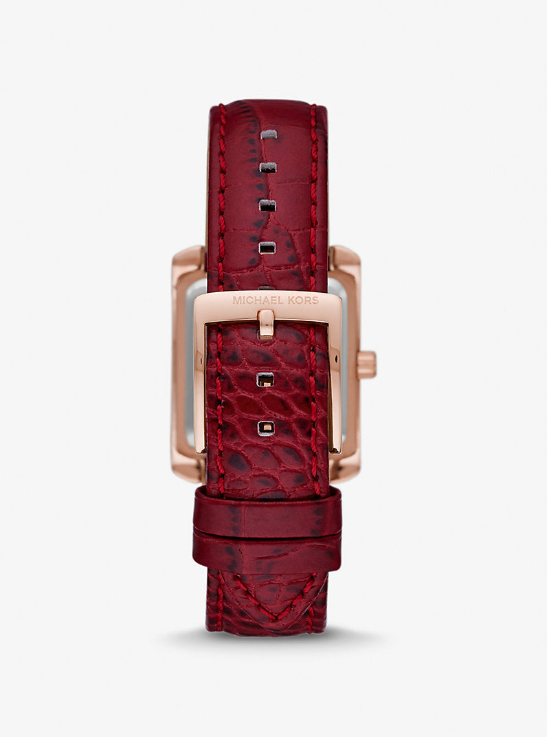 MK Montre Emery miniature de ton or rose à pavé et à bracelet en cuir gaufré façon crocodile