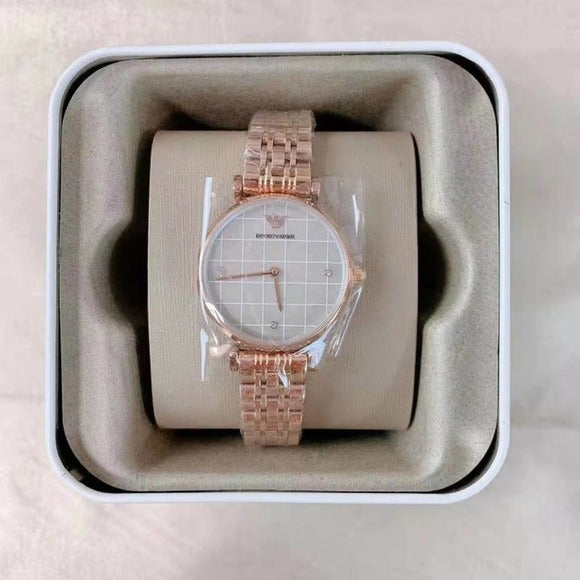 Montre Emporio Armani AR11385 en acier inoxydable rose doré à deux aiguilles