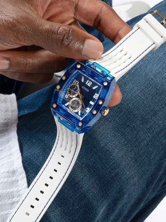 Montre multifonction GUESS pour Homme Blanche et Bleue
