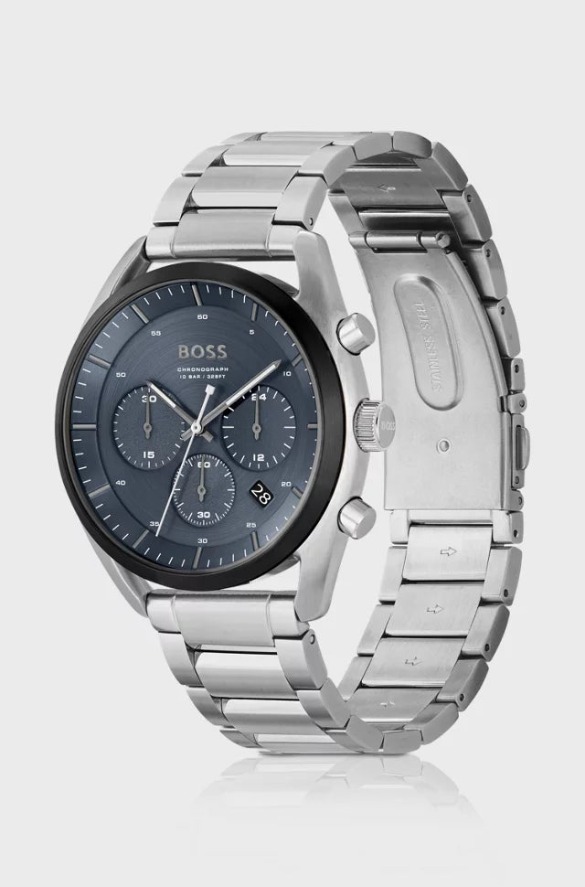 Boss Chronograph Watch with Blue Dial and Link Bracelet