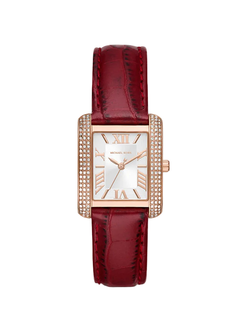 MK Montre Emery miniature de ton or rose à pavé et à bracelet en cuir gaufré façon crocodile