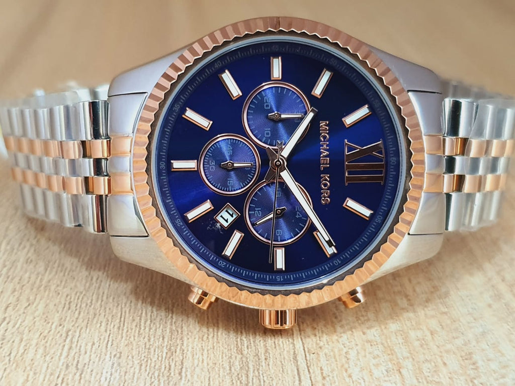 Michael Kors Lexington Montre homme à cadran bleu et bracelet en acier deux tons - MK8412