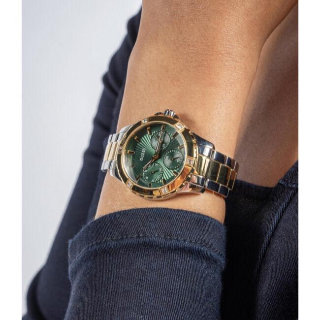 Montre analogique Guess Mist pour femme avec cadran vert et bracelet en acier bicolore - GW0723L1